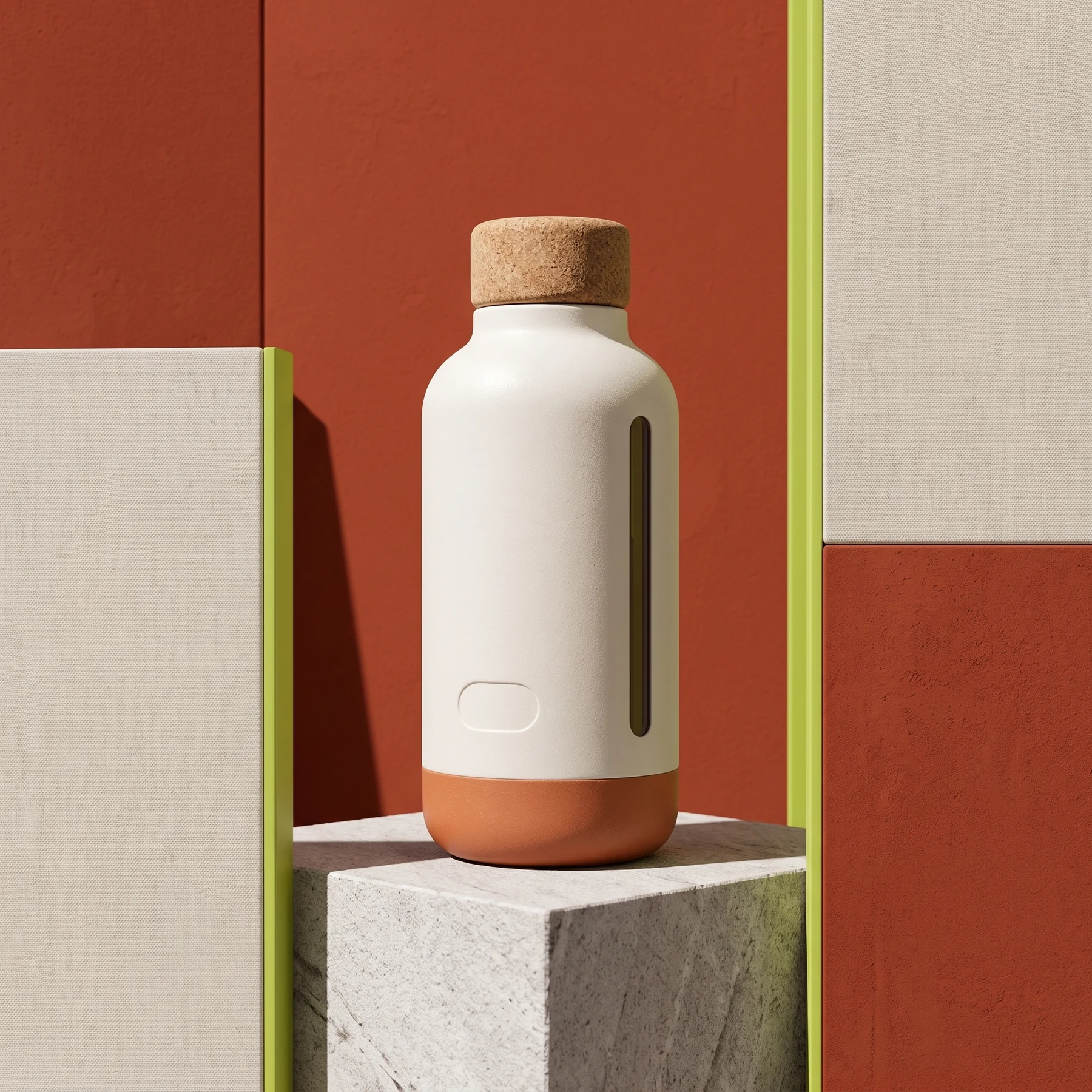 Verified Gemini campaign output of the Field Bottle in a bold lime and dark studio set